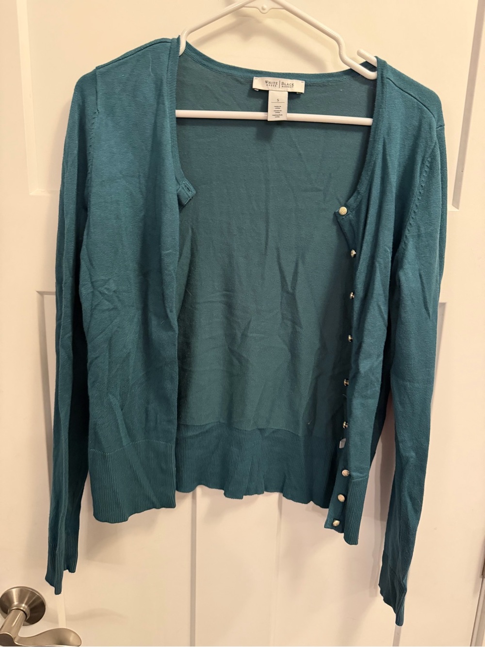 White House Black Market Teal Gold Button-Front Cardigan
